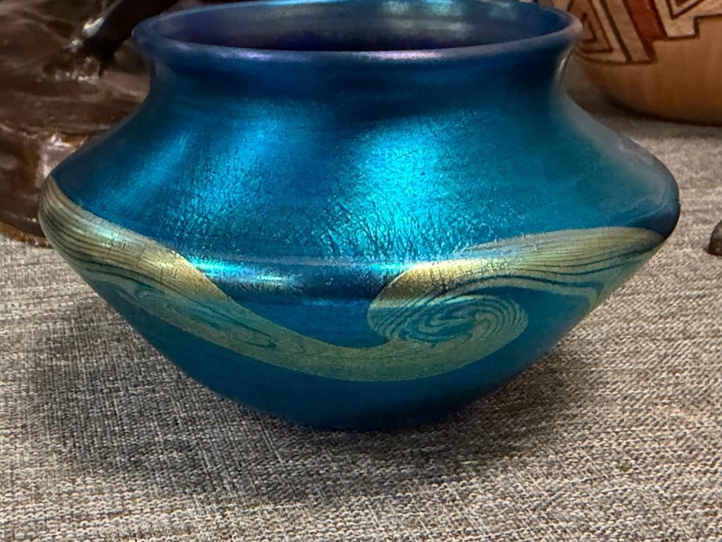 TIFFANY STUDIOS TGDCO FAVRILE GLASS CO. IRIDESCENT HAND BLOWN ART GLASS BOWL ART NOUVEAU STYLED - 3