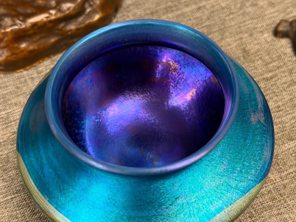 TIFFANY STUDIOS TGDCO FAVRILE GLASS CO. IRIDESCENT HAND BLOWN ART GLASS BOWL ART NOUVEAU STYLED - 4