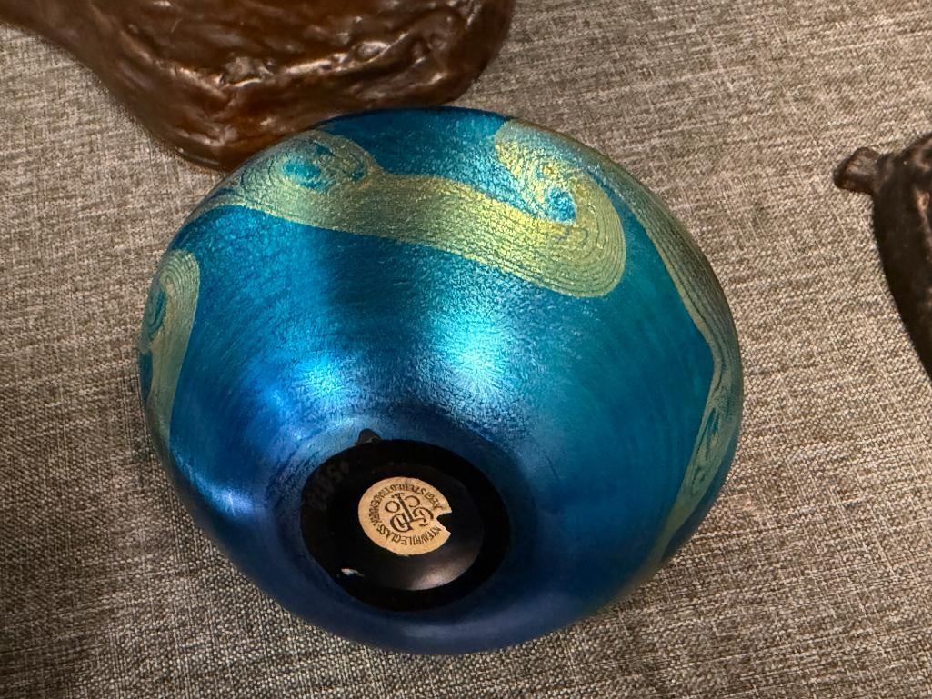 TIFFANY STUDIOS TGDCO FAVRILE GLASS CO. IRIDESCENT HAND BLOWN ART GLASS BOWL ART NOUVEAU STYLED - 5