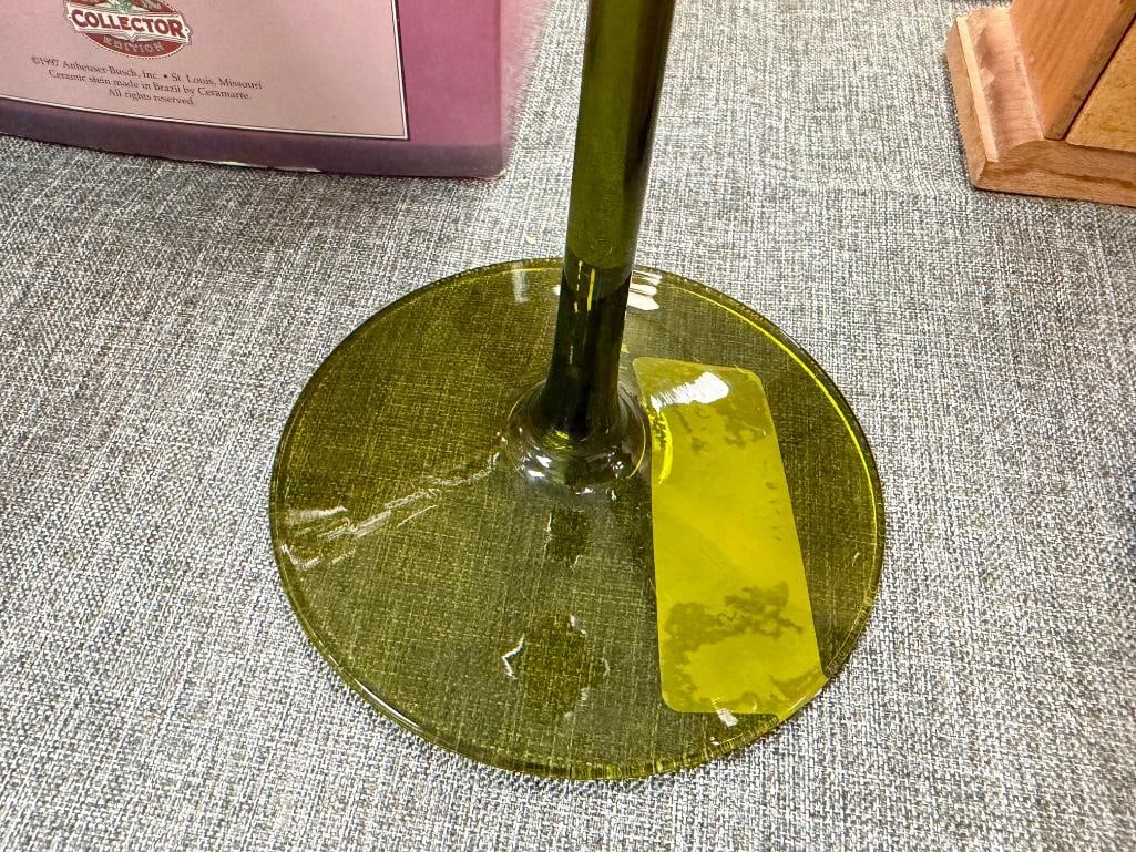 VINTAGE EMPOLI HUNTER / OLIVE / AVOCADO GREEN GLASS PEDESTAL VOTIVE / VASES - 10
