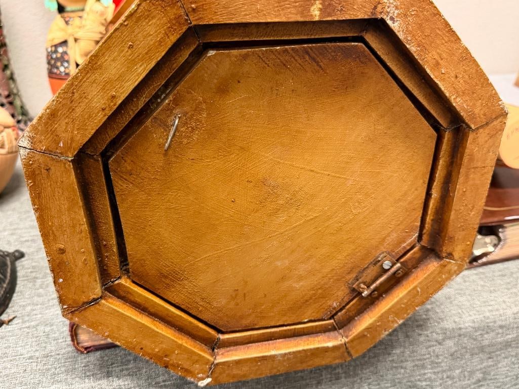 VINTAGE WOOD AND METAL WIRE ARCHITECTURAL BIRD CAGE WITH OCTAGONAL BASE AND DOMED TOP - 7