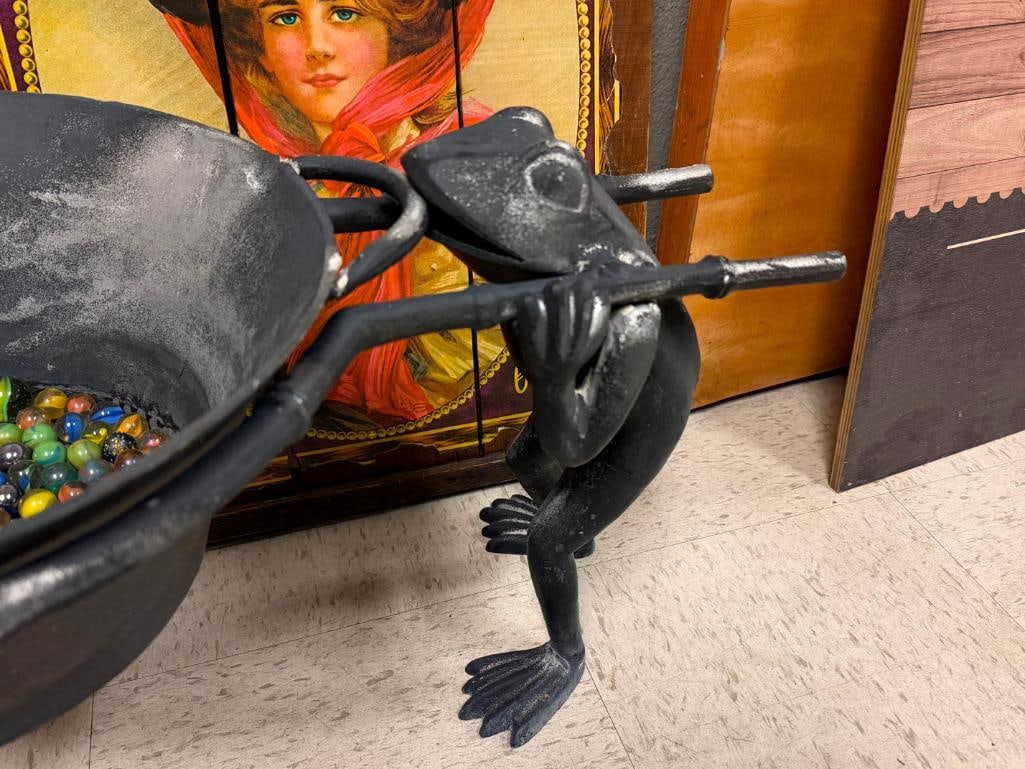 TWO SPI HOME " FROG FRIENDS " CAST ALUMINUM GARDEN YARD ART SCULPTURES INCLUDING VINTAGE MARBLES - 13