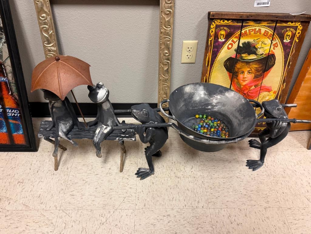 TWO SPI HOME " FROG FRIENDS " CAST ALUMINUM GARDEN YARD ART SCULPTURES INCLUDING VINTAGE MARBLES - 2