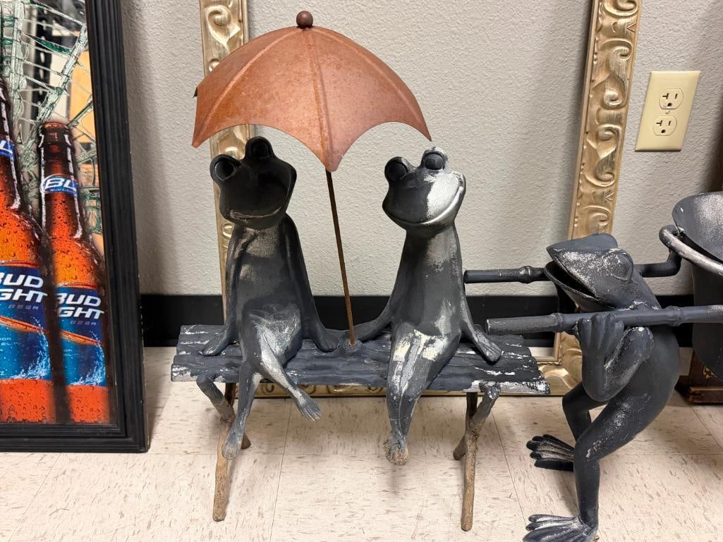 TWO SPI HOME " FROG FRIENDS " CAST ALUMINUM GARDEN YARD ART SCULPTURES INCLUDING VINTAGE MARBLES - 3