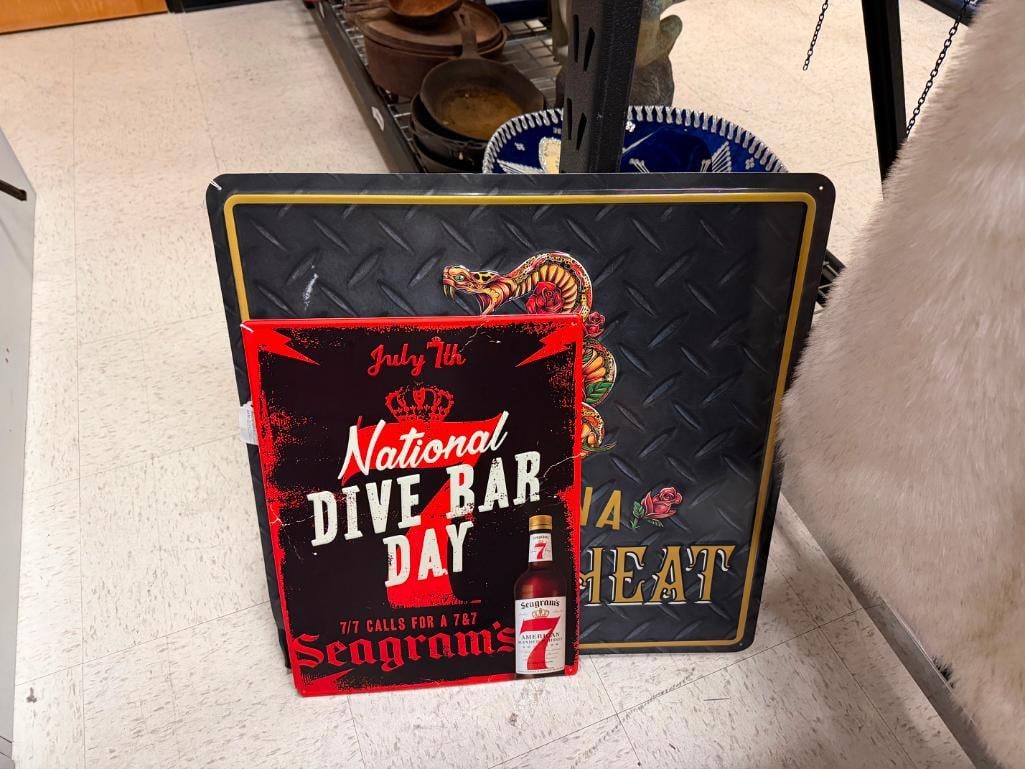 TIN METAL BAR SIGNS INCLUDING TIJUANA BRAND SWEETHEART AND JULY 7TH NATIONAL DIVE BAR DAY SEAGRAM... - 2