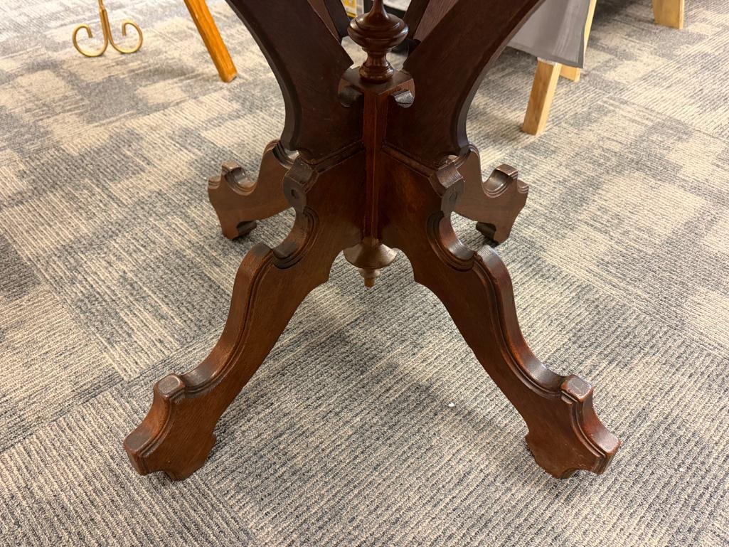 ANTIQUE VICTORIAN WALNUT PARLOR TABLE WITH ORNATE PEDESTAL BASE - 4