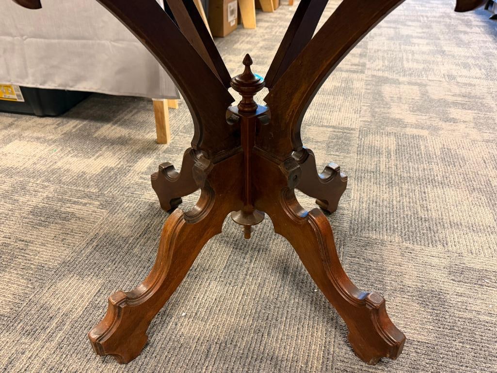 ANTIQUE VICTORIAN WALNUT PARLOR TABLE WITH ORNATE PEDESTAL BASE - 6