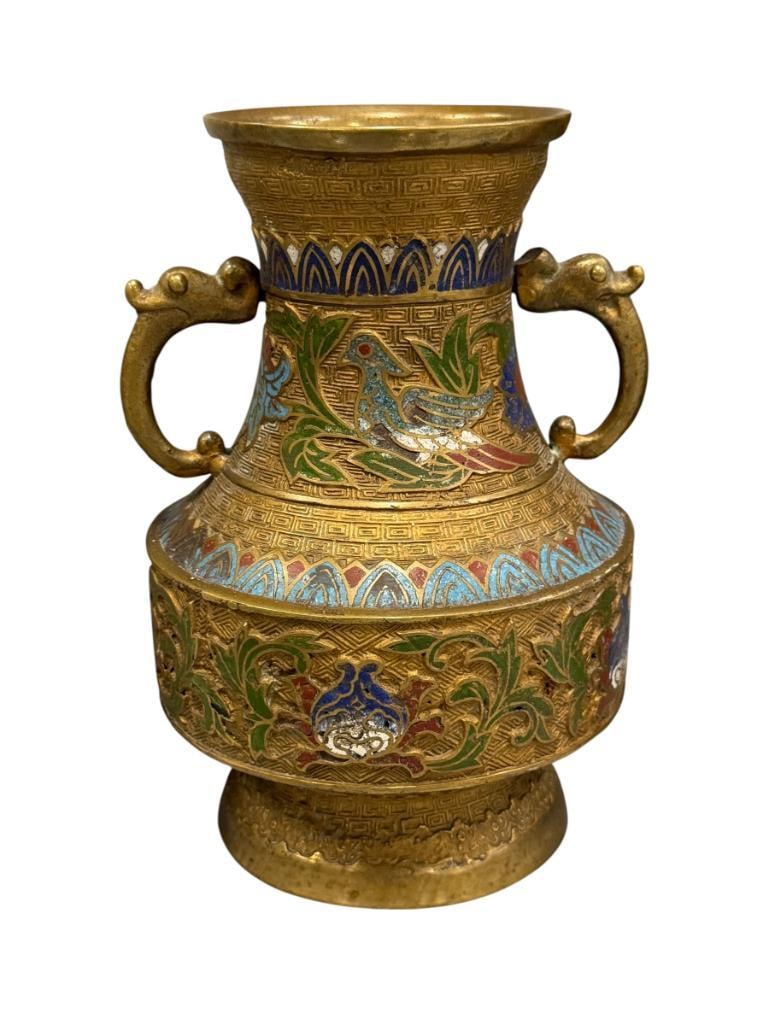 20TH CENTURY JAPANESE BRASS CHAMPLEVE ENAMELED VASE (1 of 13)