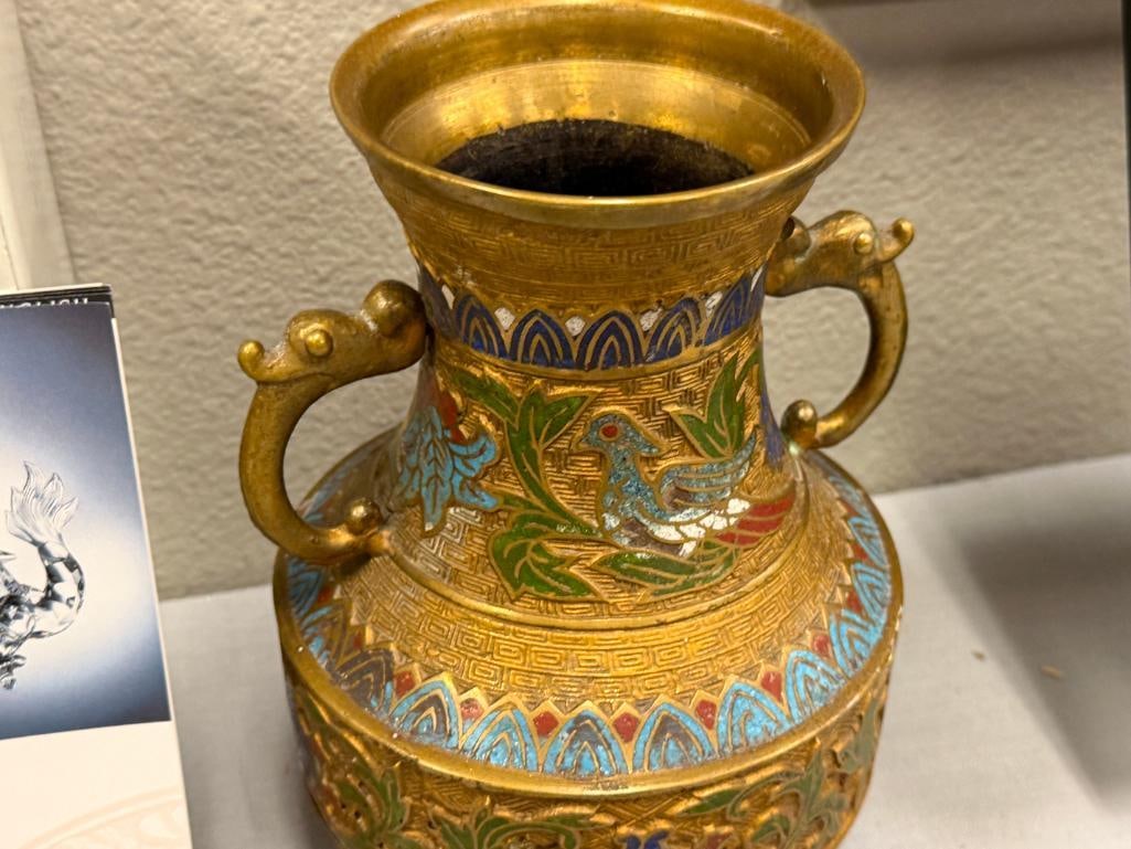 20TH CENTURY JAPANESE BRASS CHAMPLEVE ENAMELED VASE - 2