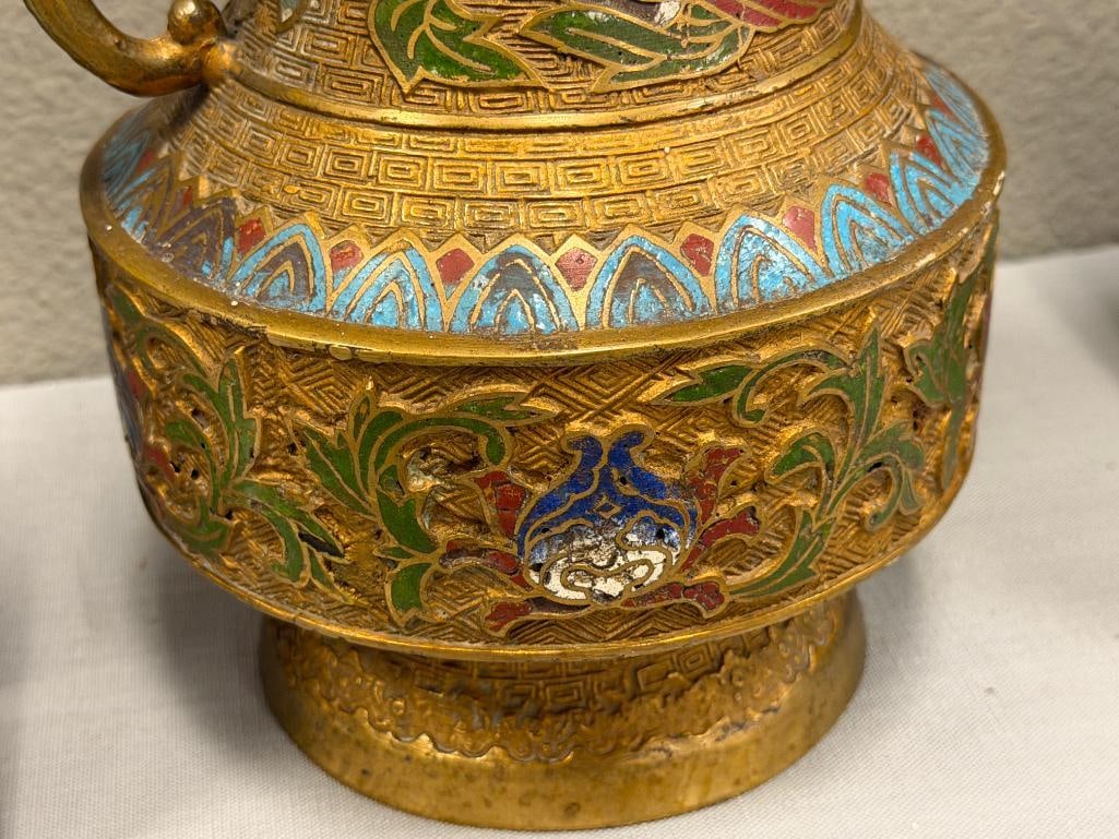 20TH CENTURY JAPANESE BRASS CHAMPLEVE ENAMELED VASE - 3