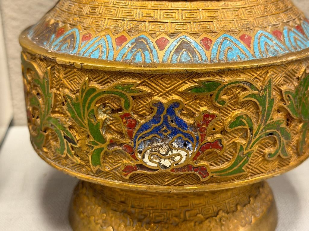 20TH CENTURY JAPANESE BRASS CHAMPLEVE ENAMELED VASE - 4