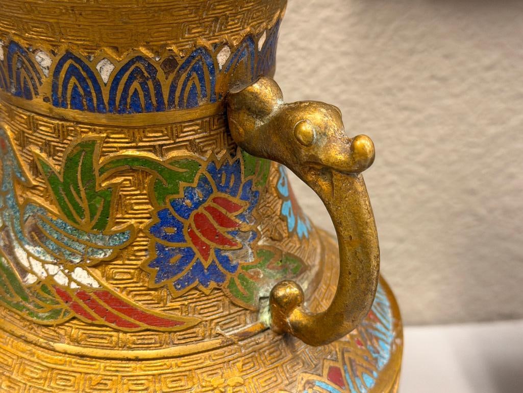 20TH CENTURY JAPANESE BRASS CHAMPLEVE ENAMELED VASE - 5