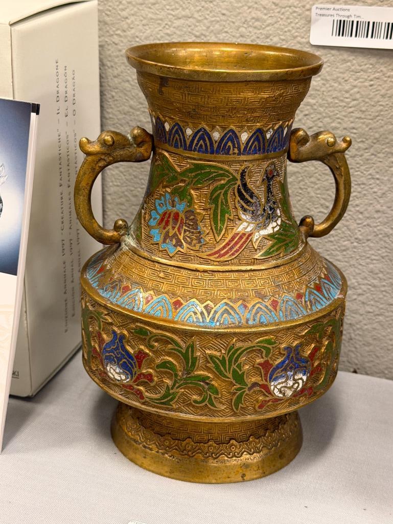 20TH CENTURY JAPANESE BRASS CHAMPLEVE ENAMELED VASE - 6