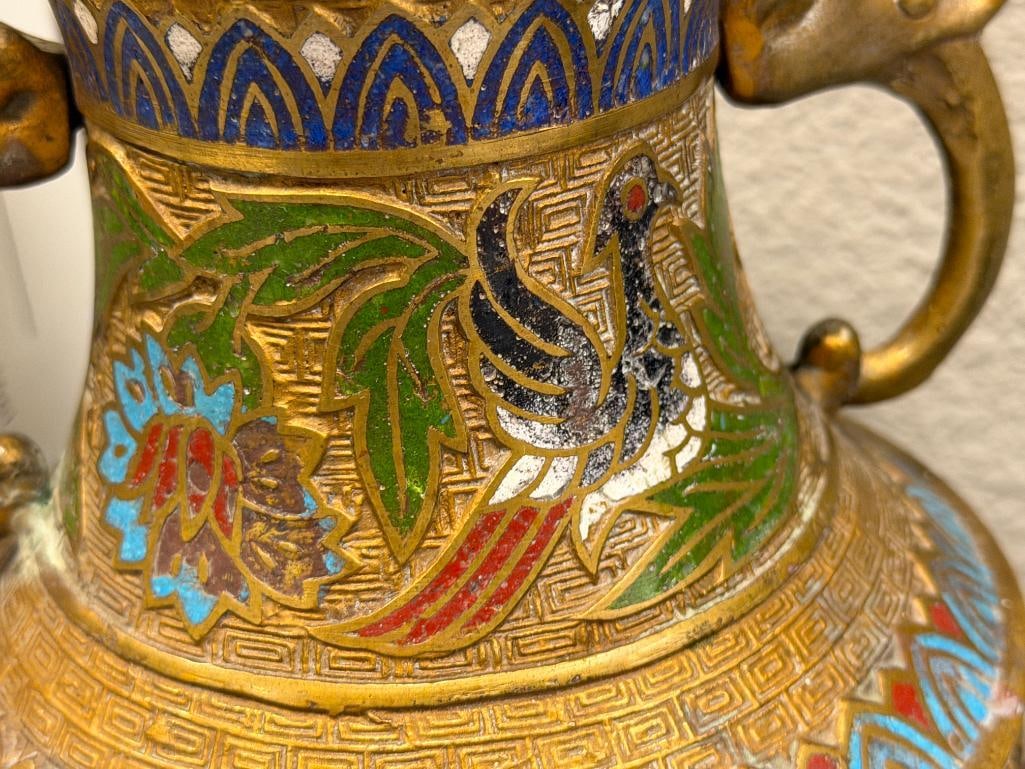20TH CENTURY JAPANESE BRASS CHAMPLEVE ENAMELED VASE - 8