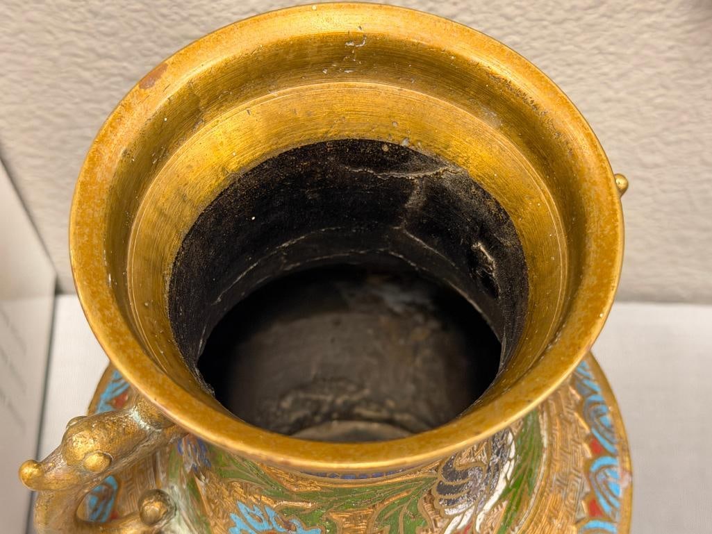 20TH CENTURY JAPANESE BRASS CHAMPLEVE ENAMELED VASE - 9