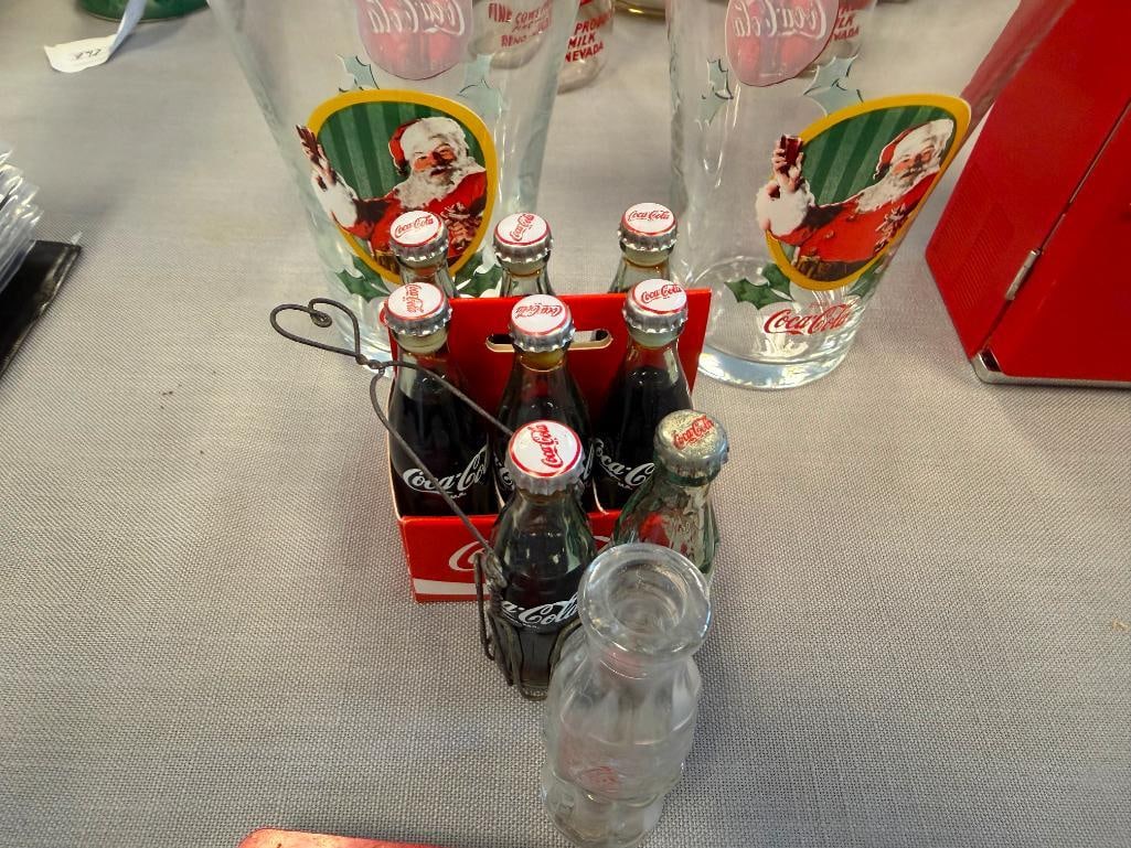 COCA-COLA COLLECTIBLES DRINKING GLASSES, DIE-CAST VENDING MACHINE MODEL, MINIATURE SIX PACK - 19