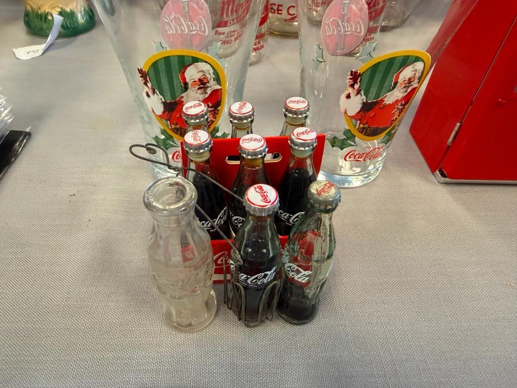 COCA-COLA COLLECTIBLES DRINKING GLASSES, DIE-CAST VENDING MACHINE MODEL, MINIATURE SIX PACK - 20