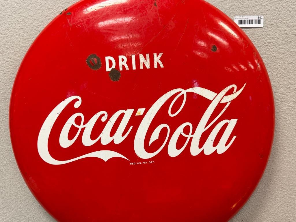 VINTAGE ENAMELED COCA-COLA METAL BUTTON ADVERTISEMENT SIGN - 2