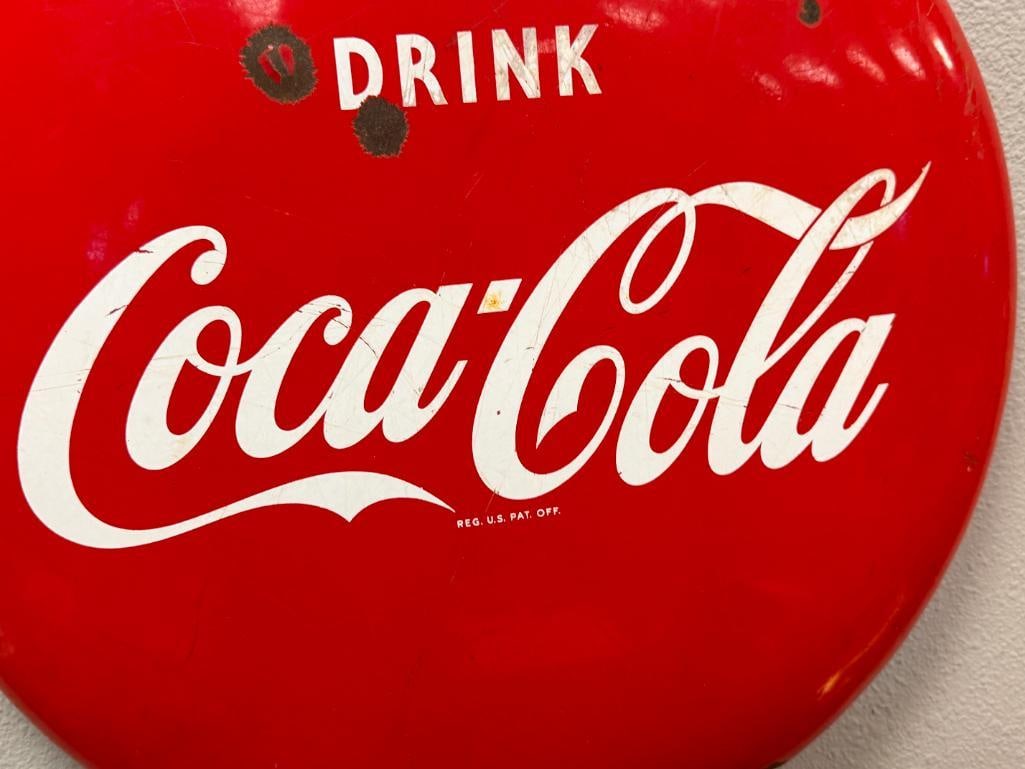 VINTAGE ENAMELED COCA-COLA METAL BUTTON ADVERTISEMENT SIGN - 3