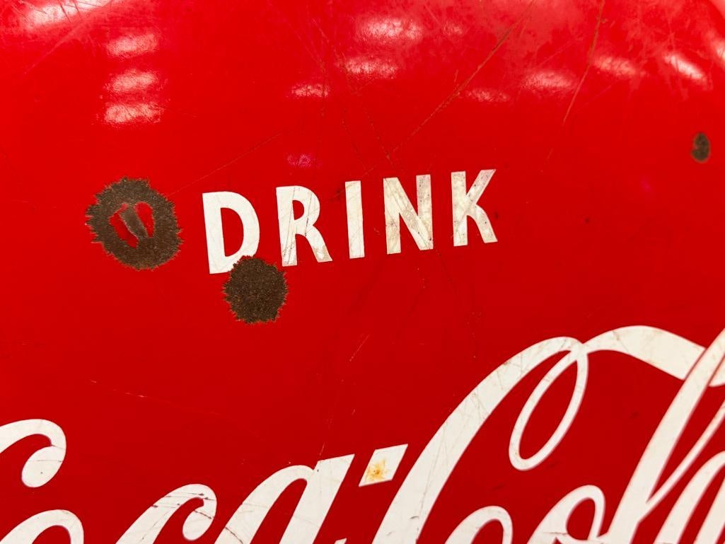 VINTAGE ENAMELED COCA-COLA METAL BUTTON ADVERTISEMENT SIGN - 4