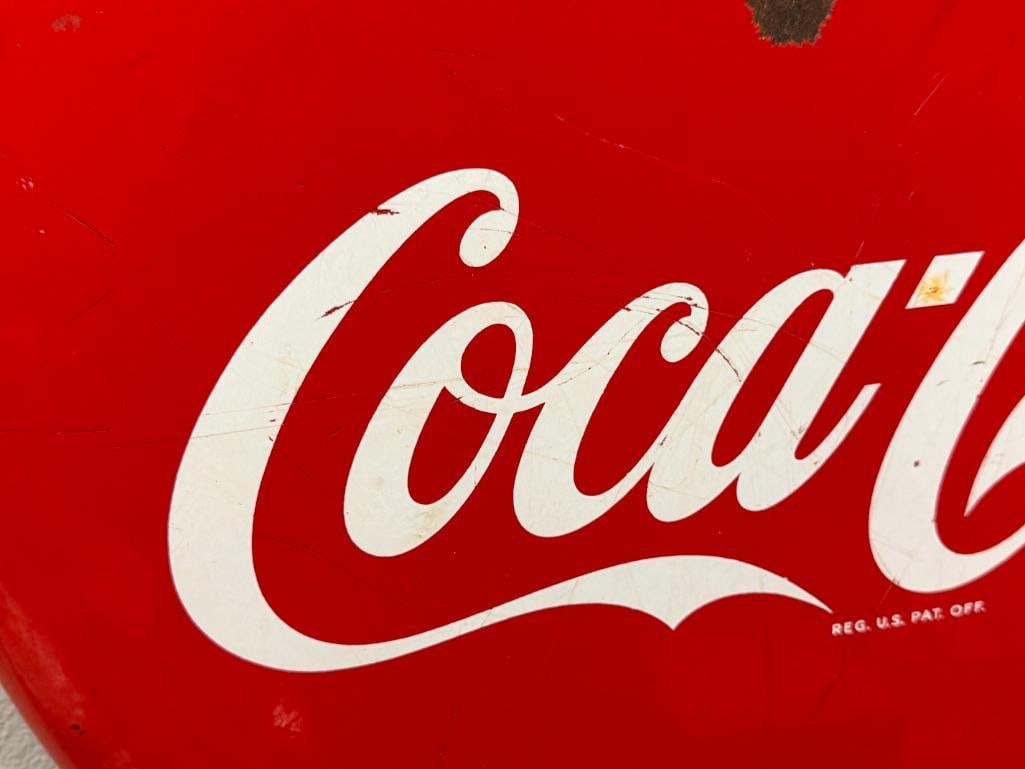 VINTAGE ENAMELED COCA-COLA METAL BUTTON ADVERTISEMENT SIGN - 5