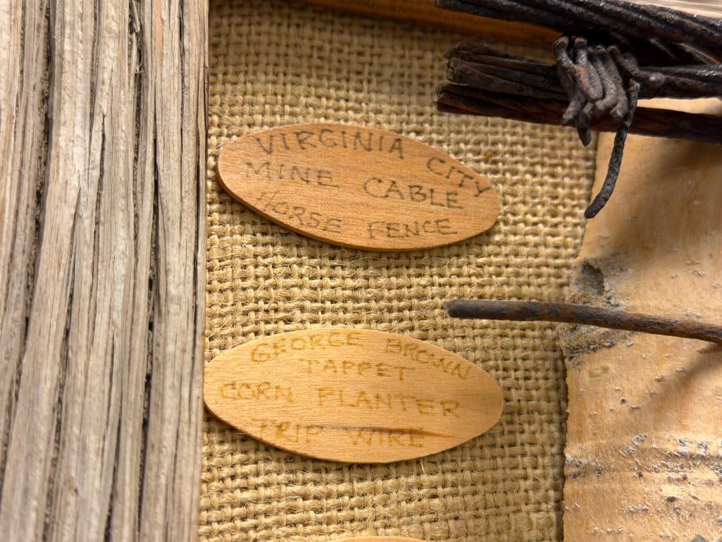 RUSTIC WESTERN DISPLAY FEATURING TEN DIFFERENT TYPES OF BARBWIRE FROM THE LATE 1800'S - 10