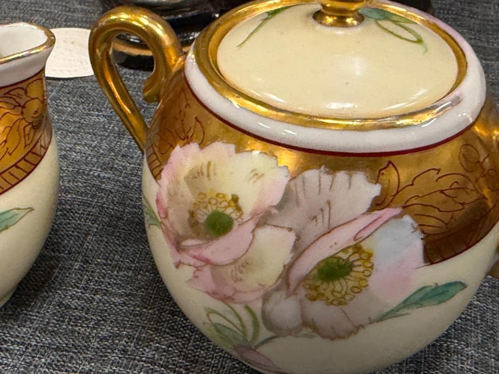 W.A. PICKARD CHINA HAND PAINTED PORCELAIN CREAMER AND SUGAR - 3