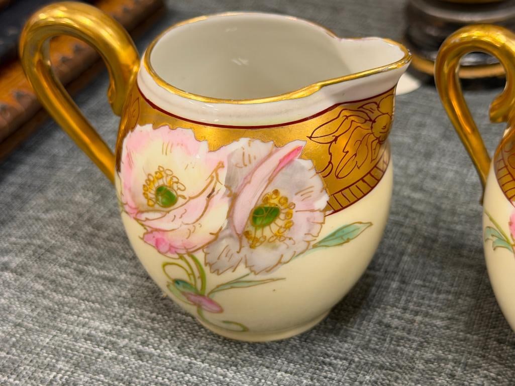 W.A. PICKARD CHINA HAND PAINTED PORCELAIN CREAMER AND SUGAR - 4