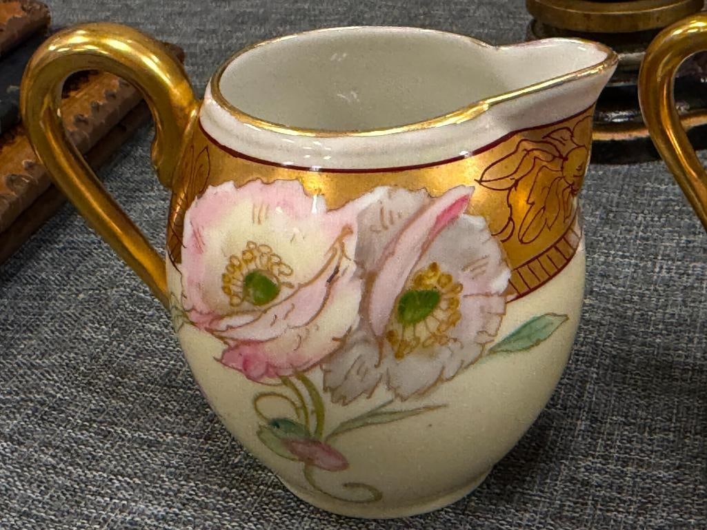 W.A. PICKARD CHINA HAND PAINTED PORCELAIN CREAMER AND SUGAR - 5