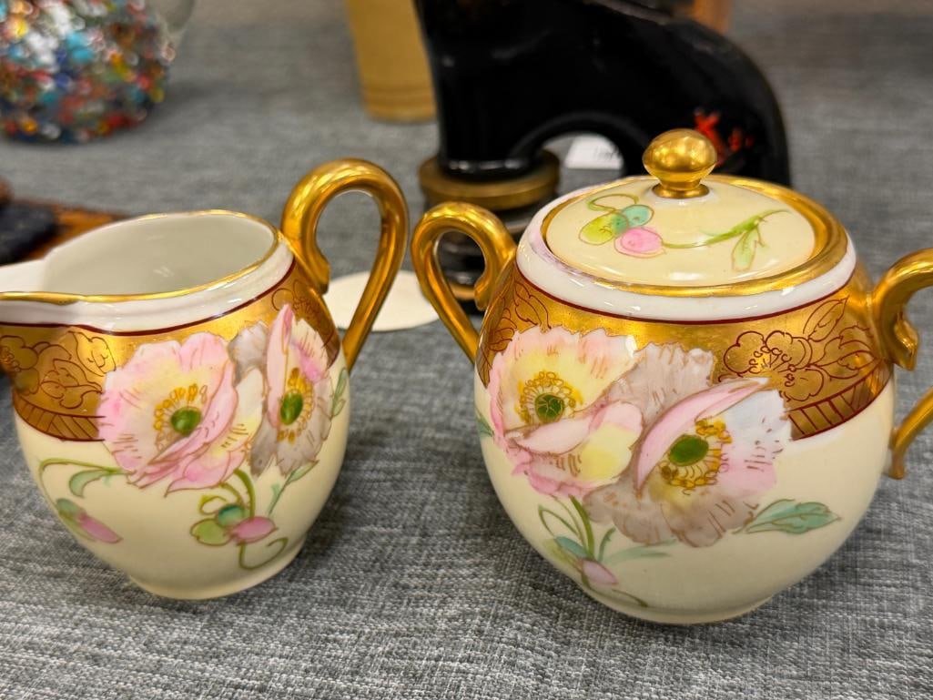 W.A. PICKARD CHINA HAND PAINTED PORCELAIN CREAMER AND SUGAR - 6
