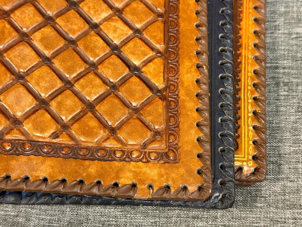 THREE HAND CRAFTED LEATHER BOOK COVERS WITH DIFFERENT DESIGNS - 2