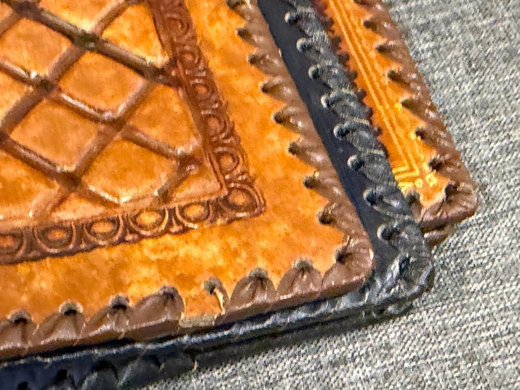 THREE HAND CRAFTED LEATHER BOOK COVERS WITH DIFFERENT DESIGNS - 3