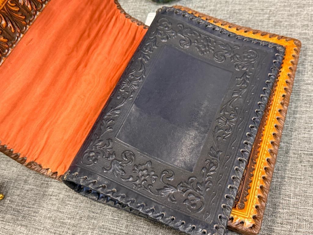 THREE HAND CRAFTED LEATHER BOOK COVERS WITH DIFFERENT DESIGNS - 5