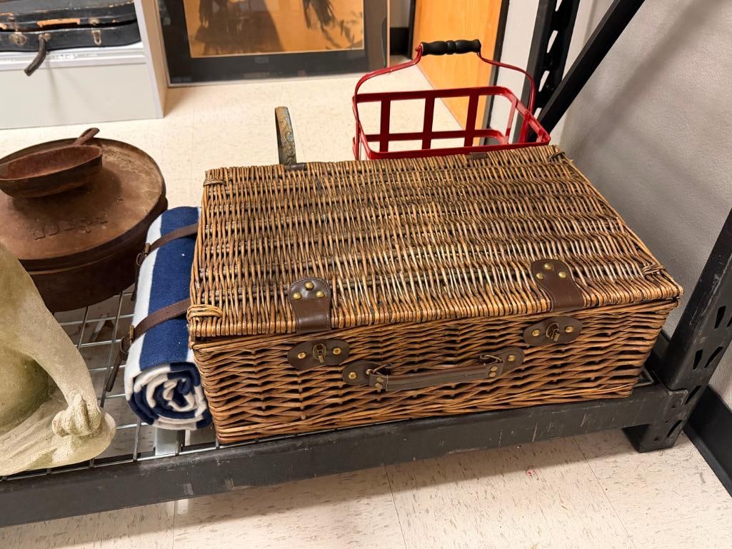" IT'S OK TO BE A LIL SHELLFISH " POTTERY BARN WICKER PICNIC BASKET - 2