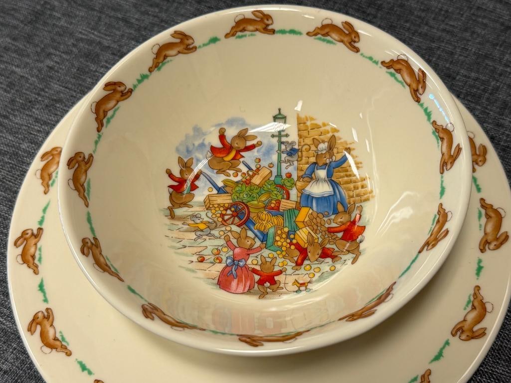 VINTAGE ROYAL DOULTON BUNNYKINS CHILDRENS / BABY CUP, BOWL, AND PLATE MADE IN ENGLAND - 3