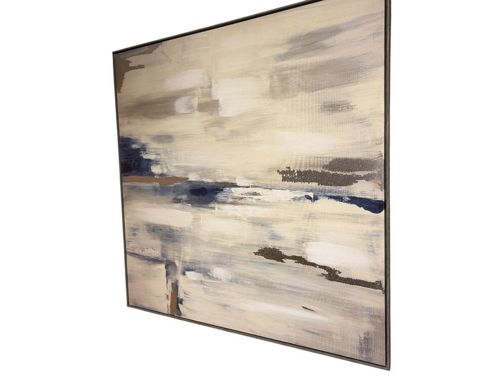 CONTEMPORARY TEXTURED PRINT ON CANVAS " SHIFTING TIDES " BY PL STUDIO: FRAMED 49" X 49" FRAME