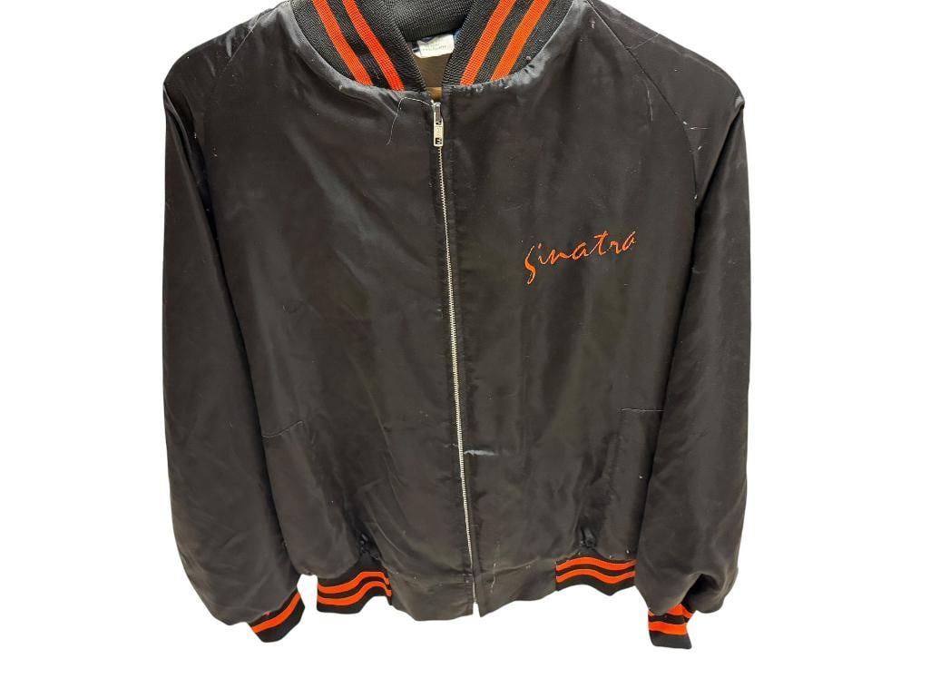 VINTAGE LATE 1980'S FRANK SINATRA MEN'S JACKET: CONSIGNOR STATED JACKET WAS PURCHASED AT BALLY'S RENO (NOW GSR) DURING HIS LAST CONCERT IN RENO, MADE BY WINDJAMMER INC., UNION MADE, RARE, IN FAIR CONDITION SIZE L
