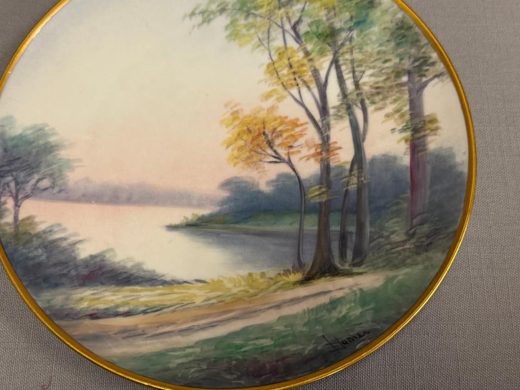 W.A. PICKARD CHINA HAND PAINTED PORCELAIN PLATE WITH LANDSCAPE SCENE SIGNED HUMES - 2