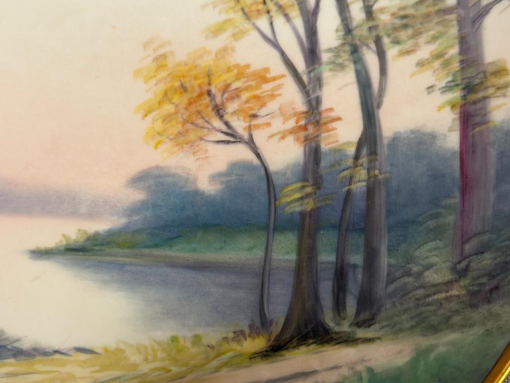 W.A. PICKARD CHINA HAND PAINTED PORCELAIN PLATE WITH LANDSCAPE SCENE SIGNED HUMES - 3