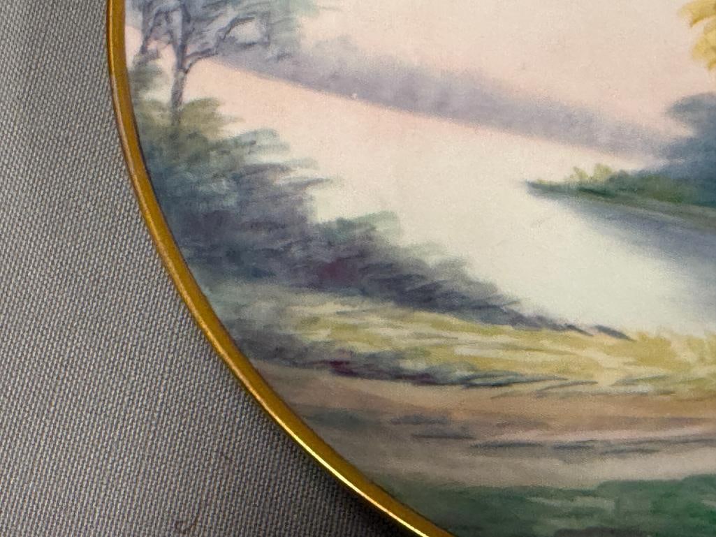 W.A. PICKARD CHINA HAND PAINTED PORCELAIN PLATE WITH LANDSCAPE SCENE SIGNED HUMES - 4