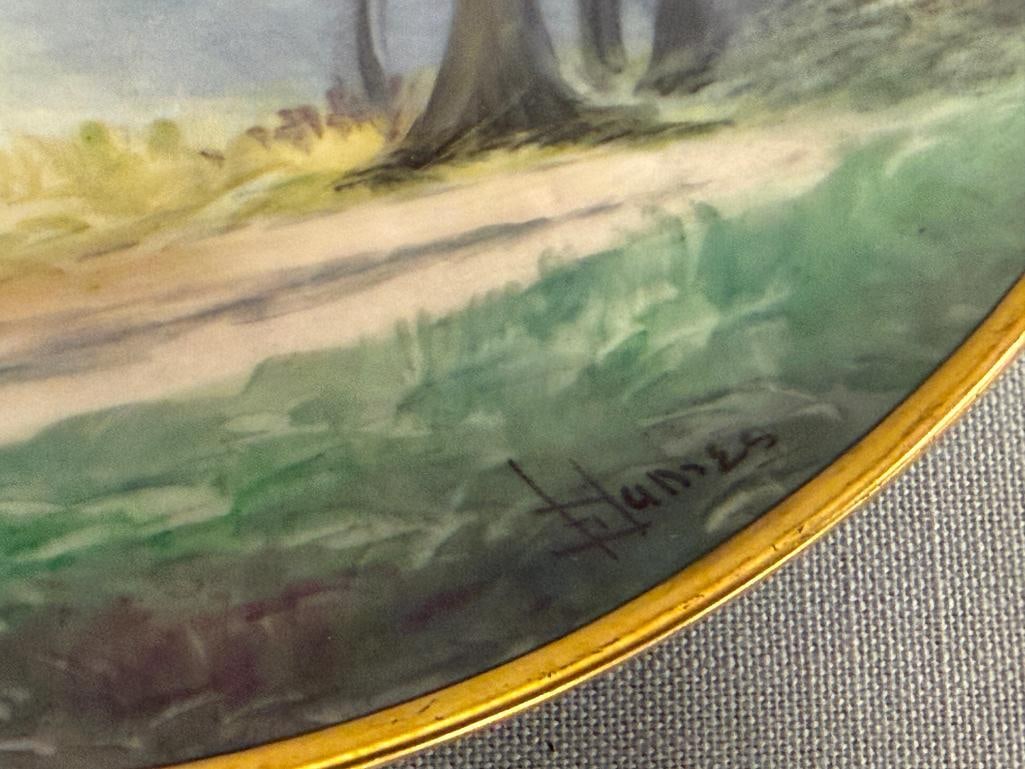 W.A. PICKARD CHINA HAND PAINTED PORCELAIN PLATE WITH LANDSCAPE SCENE SIGNED HUMES - 5