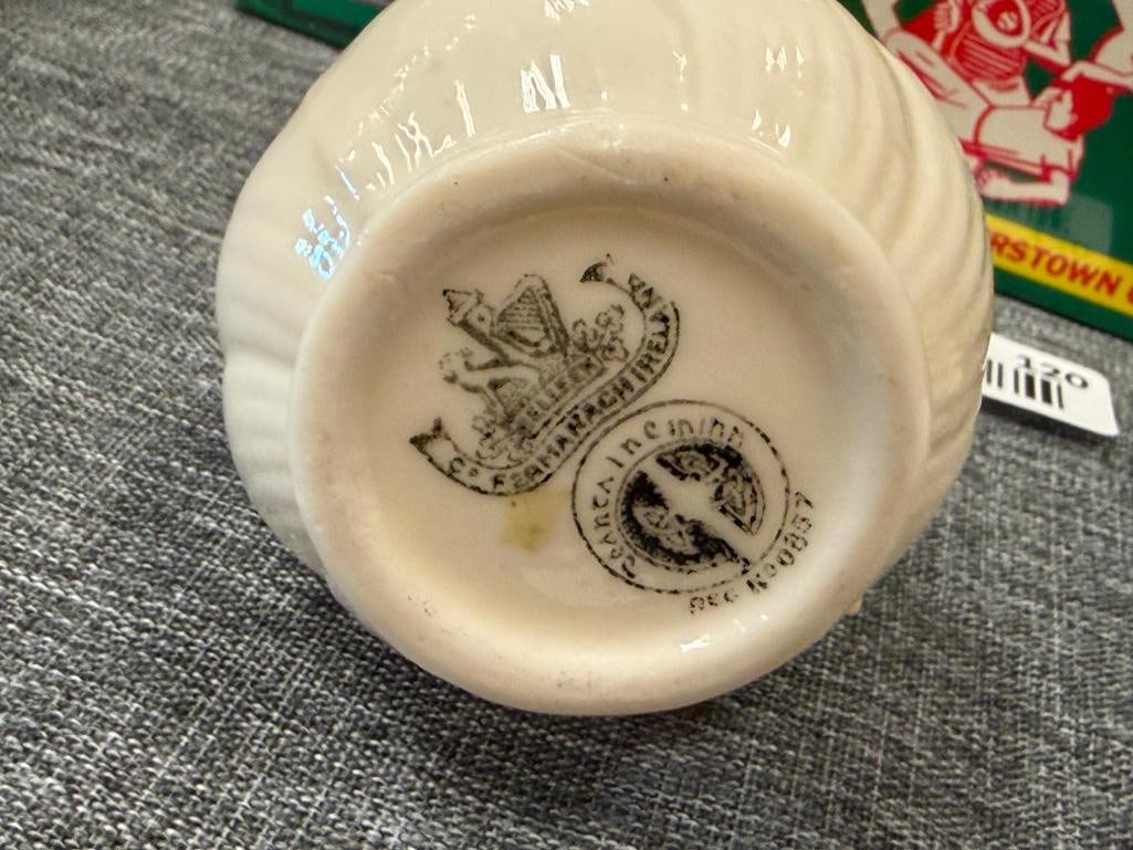 BELLEEK FINE PARIAN CHINA MATCHING CREAMER AND SUGAR RIBBON AND BOW BLACK LABEL - 7