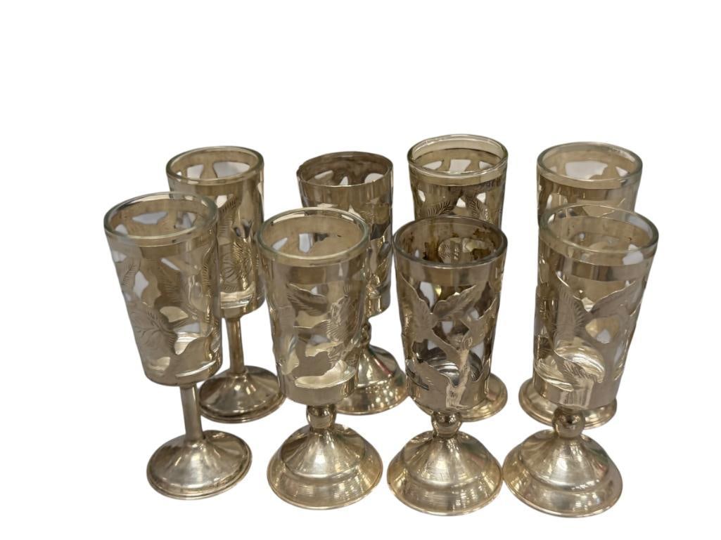 TAXCO STERLING SILVER PIERCED STERLING SILVER CORDIALS WITH GLASS LINERS 92 GRAMS SILVER WEIGHT (1 of 6)