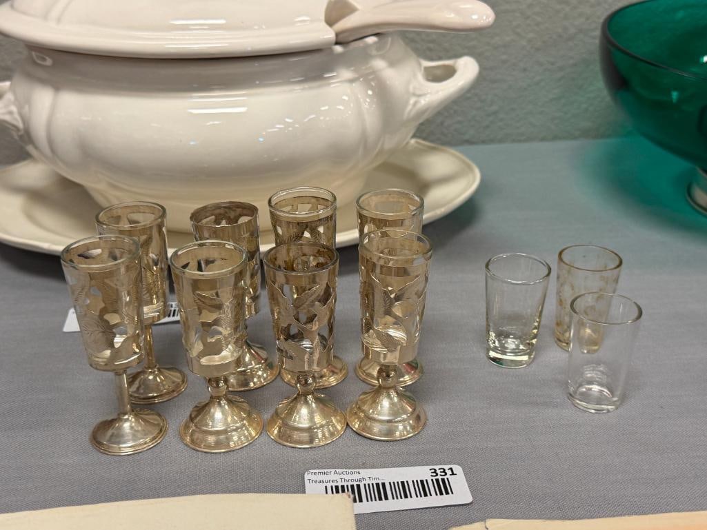 TAXCO STERLING SILVER PIERCED STERLING SILVER CORDIALS WITH GLASS LINERS 92 GRAMS SILVER WEIGHT - 2