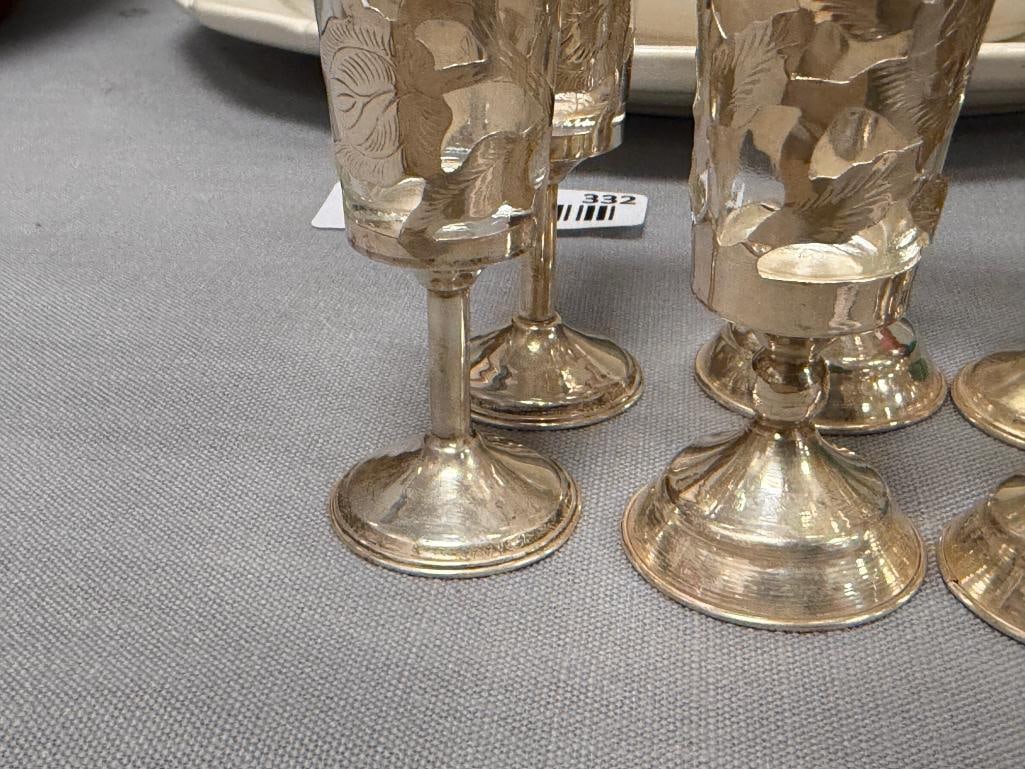TAXCO STERLING SILVER PIERCED STERLING SILVER CORDIALS WITH GLASS LINERS 92 GRAMS SILVER WEIGHT - 3