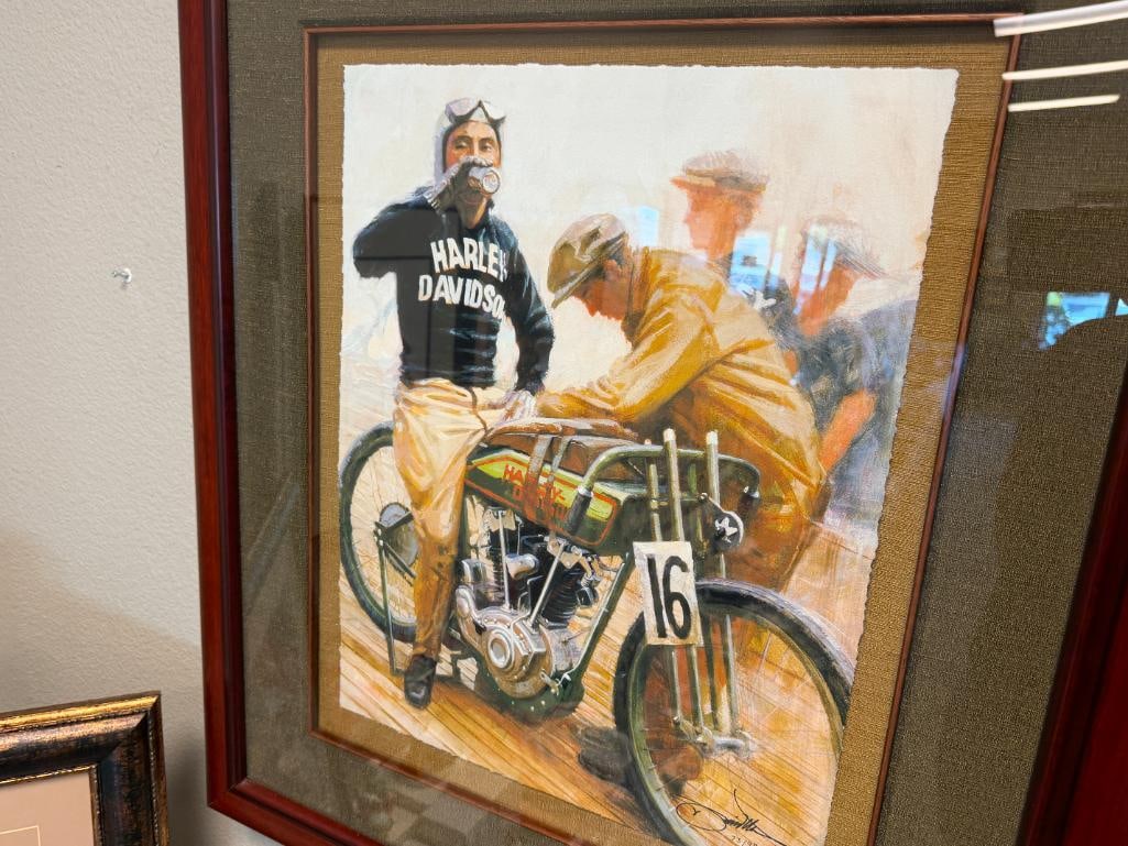DAVID UHL AMERICAN MOTORCYLE ARTIST LIMITED EDITION GICLEE ON CANVAS TITLED BREAK FROM THE BOARDS - 2