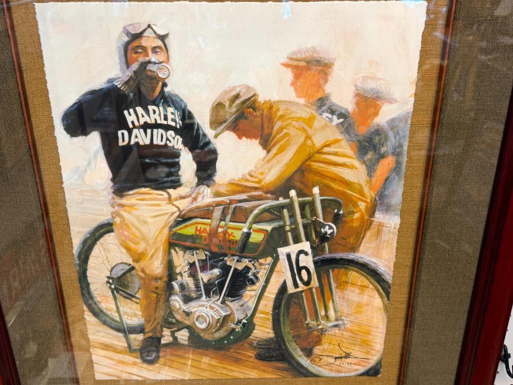 DAVID UHL AMERICAN MOTORCYLE ARTIST LIMITED EDITION GICLEE ON CANVAS TITLED BREAK FROM THE BOARDS - 3