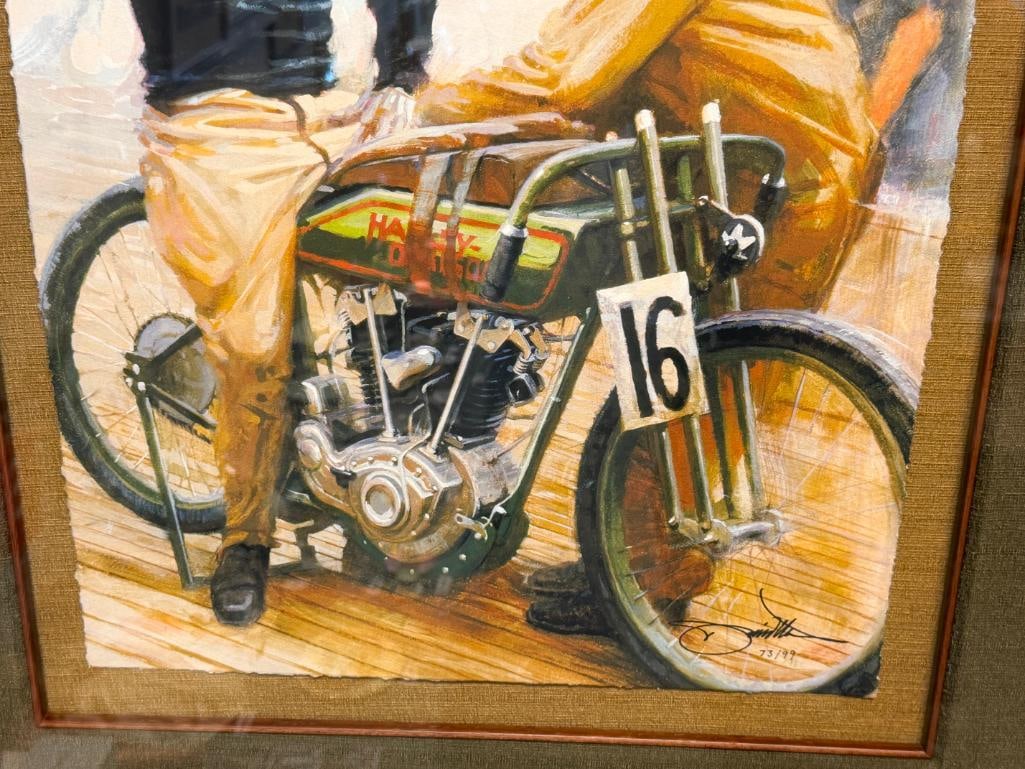 DAVID UHL AMERICAN MOTORCYLE ARTIST LIMITED EDITION GICLEE ON CANVAS TITLED BREAK FROM THE BOARDS - 5