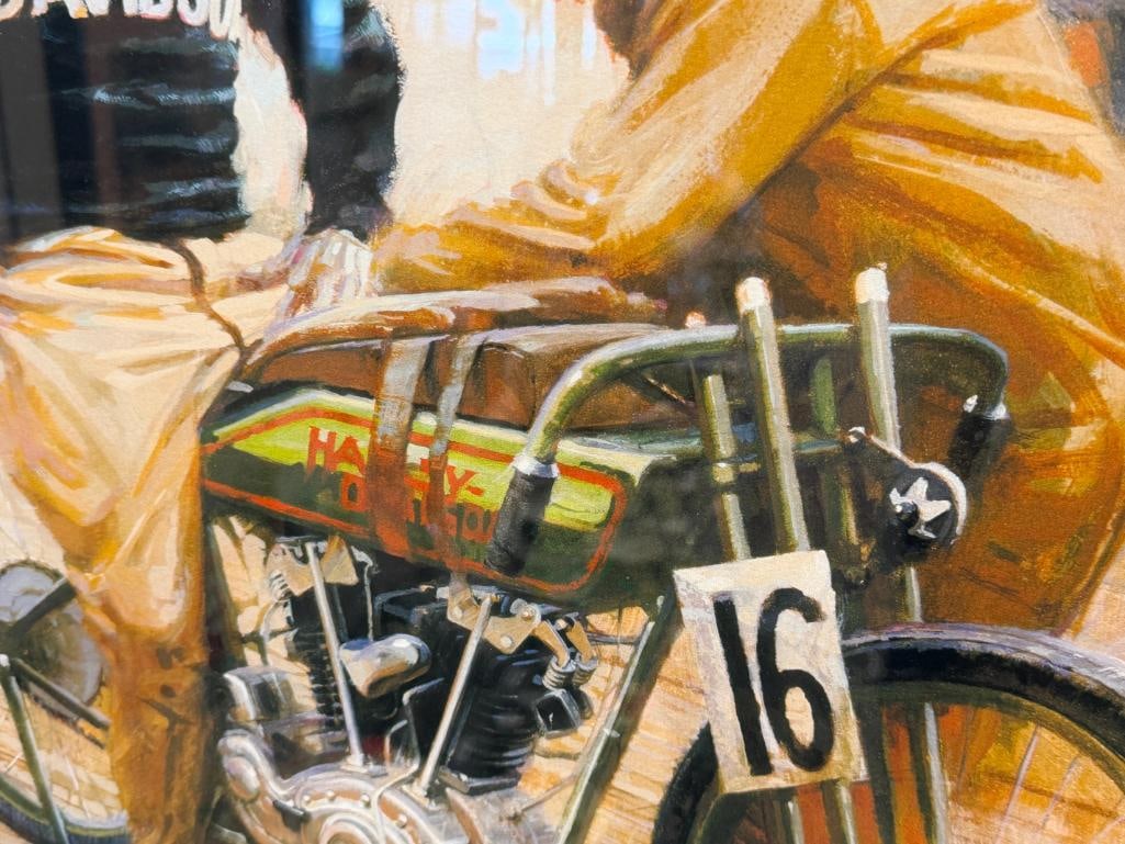 DAVID UHL AMERICAN MOTORCYLE ARTIST LIMITED EDITION GICLEE ON CANVAS TITLED BREAK FROM THE BOARDS - 6