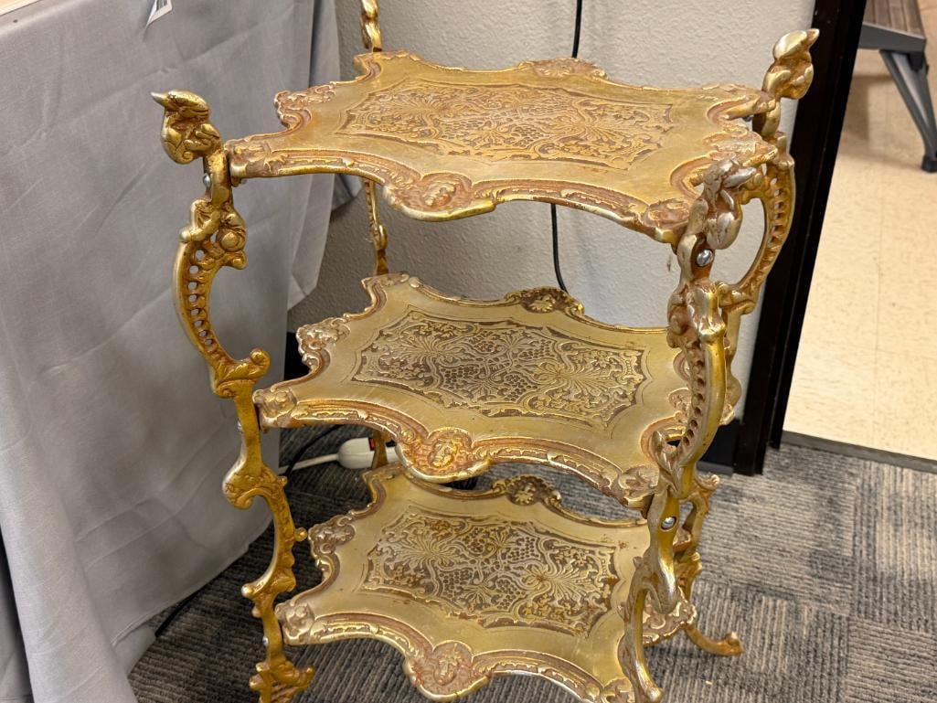 ORNATE THREE-TIER BRASS-STYLE ETAGERE / PLANT STAND - 2